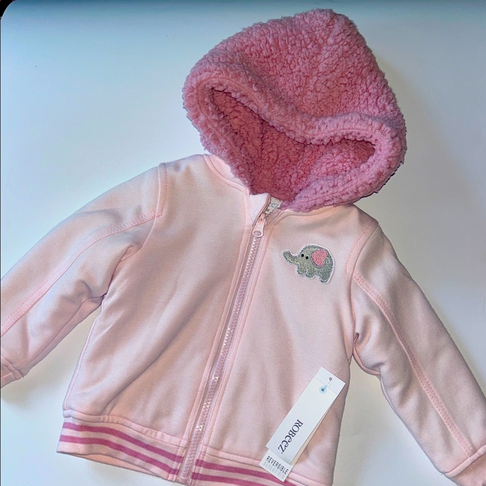 ROBEEZ Reversible Mauve Pink Hooded Full Zip Jacket with Elephant Patch - Sherpa